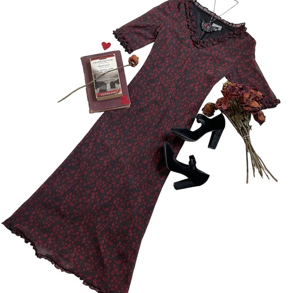 Gothic casual floral rose print long dress - Picture 16 of 16